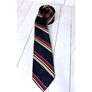 Vtg Christian Dior Navy, Red, Cream Striped Silk Tie